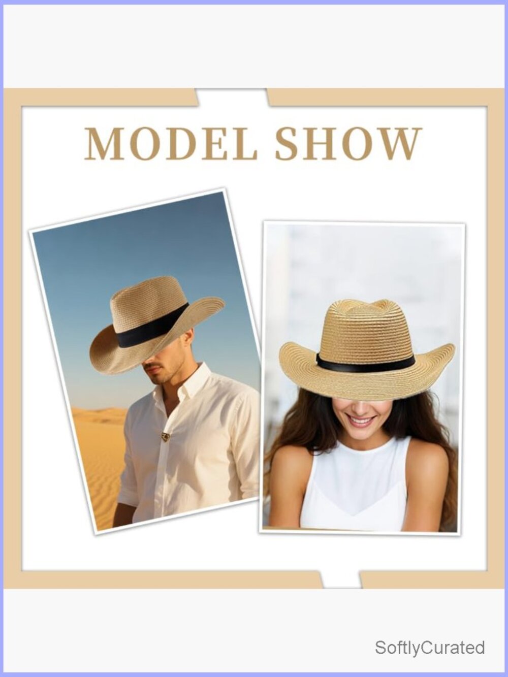Foldable Wide Brim Straw Cowboy Hat with Drawstring Sun Protection - Picture 6 of 6